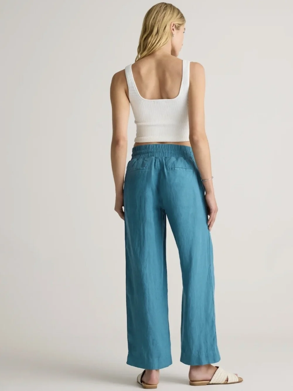 Quince 2-Piece European Linen Set SS Shirt & Wide Leg Pants Mineral Blue - M